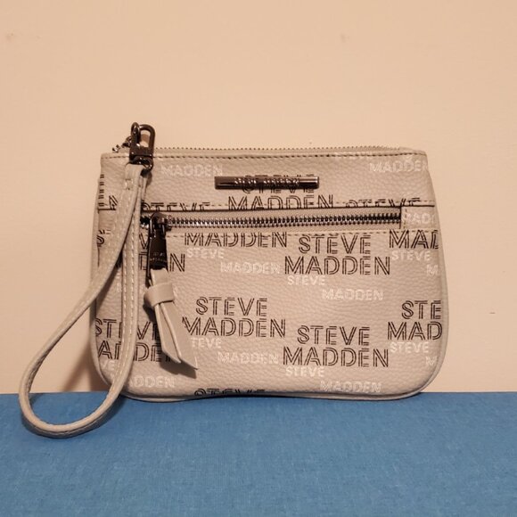 Steve Madden Grey Double Zipper Wristlet with Detachable Strap - Picture 1 of 5